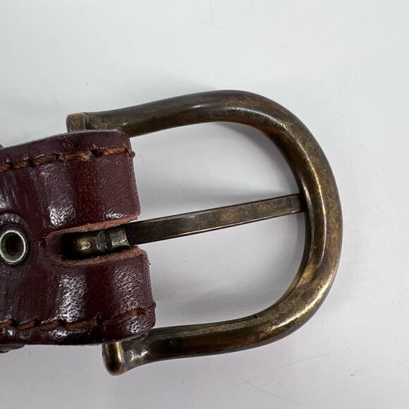 Vintage Women's Real Leather Stitch Point Adjustable Buckle Belt Brown One Size - Picture 6 of 10